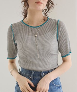 WEGO 【ANGIE VINTAGE】配色デザインリブニット 杢グレー