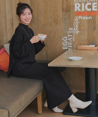 Tiaclasse 【2点セット】ニットトップス＋スカートセットアップ ブラック