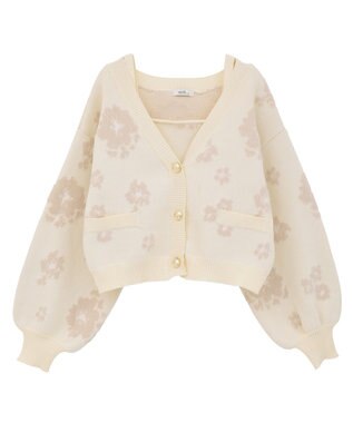 earth music&ecology SET2点フラワージャガードカーデ+ビスチェ Ivory