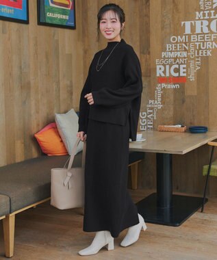 Tiaclasse 【2点セット】ニットトップス＋スカートセットアップ ブラック