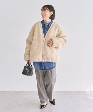 Green Parks Ｖネックボアカーディジャケット Ecru