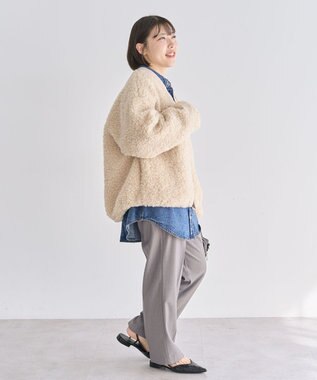 Green Parks Ｖネックボアカーディジャケット Ecru