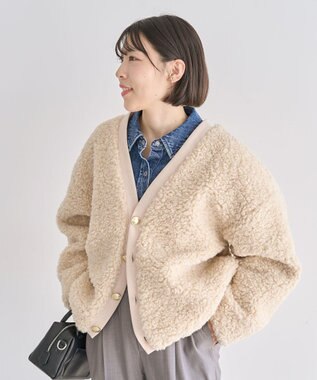 Green Parks Ｖネックボアカーディジャケット Ecru