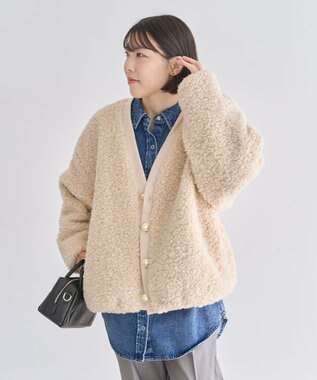 Green Parks Ｖネックボアカーディジャケット Ecru