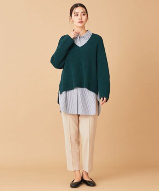 ANY ウールブレンドバルキーニット Vネック グリーン