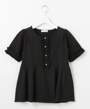 Feroux 【洗える】フリルデザインペプラムニットトップス ブラック系