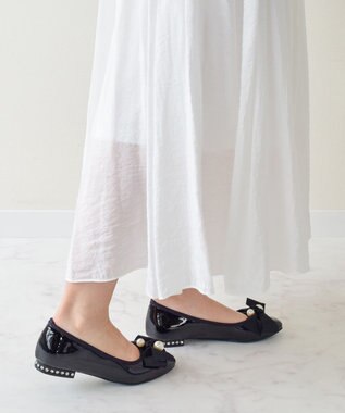 Bridget Birkin 【Bridget Birkin】ビッグパールリボンフラットシューズ ブラックエナメル