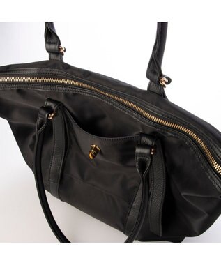 UNBILLION ペルケ perche / ナイロン×牛革かぶせジェムストーントートバッグ ブラック