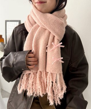 WEGO ベロアリボンニットストール ライトピンク