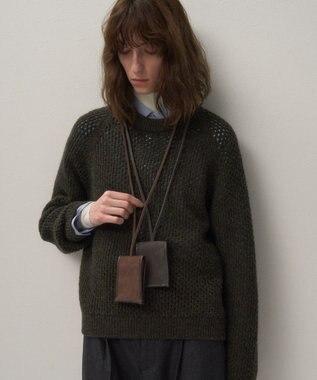 ATON WOOL CASHMERE ALPACA | メッシュクルーネックセーター KHAKI