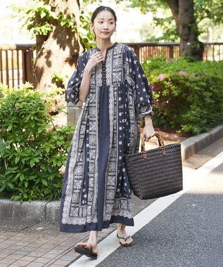 CRAFT STANDARD BOUTIQUE インド綿パネル柄ウエスト切り替えボリュームワンピース