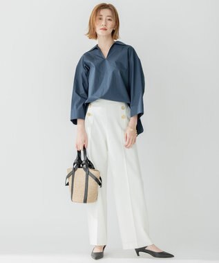 23区 【洗える】コンパクトコットンツイル スキッパー シャツ マリンブルー系