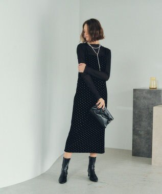 YECCA VECCA グリッタードットベロアオーバーキャミ Black