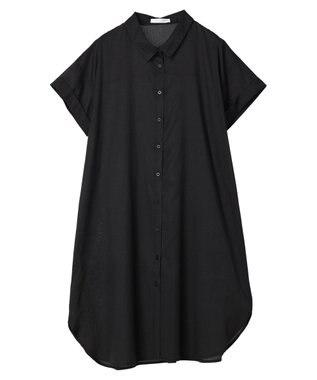 Green Parks ミディ丈半袖シャツワンピース Black