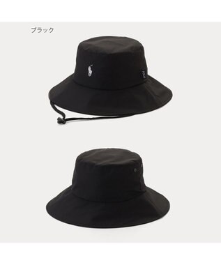 MOONBAT 【遮熱・遮光】POLO RALPH LAUREN（ポロ ラルフ ローレン）ポロポニー刺繍 リップストップ パラソルハット 帽子 あごひも付き ブラック