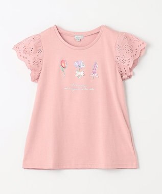 ANY KIDS フラワー スパンコール Tシャツ ピンク