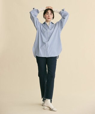 #Newans 【洗濯機可】ロールアップカフスシャツ ブルーストライプ