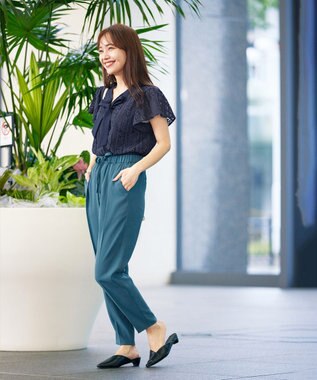 Tiaclasse L 【洗える】ドロストテーパードパンツ グリーン