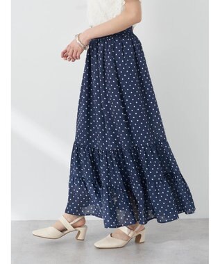 earth music&ecology ちょっとレトロなティアードスカート Dot Navy