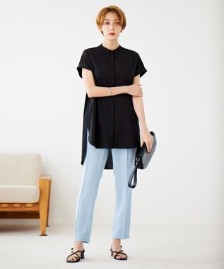 ICB 【接触冷感・UVケア・速乾・洗える】FluidBackSatin ドロストパンツ ライトブルー系