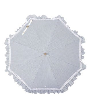 MOONBAT POLO RALPH LAUREN 晴雨兼用 長傘 ストライプフリル 日傘 一級遮光 遮熱 UV ディープブルー