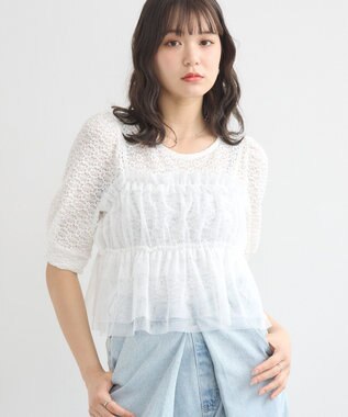 earth music&ecology ＳＥＴ２点フラワープルオーバー＋チュールビスチェ Off White