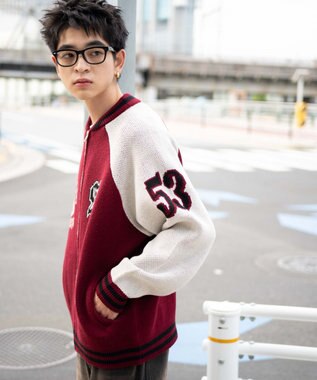 WEGO 【ユニセックス着用ITEM/MLサイズ展開】ジャガードニットスタジャン ワイン