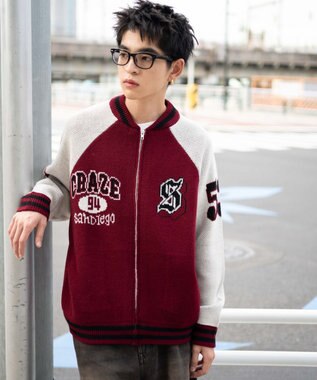 WEGO 【ユニセックス着用ITEM/MLサイズ展開】ジャガードニットスタジャン ワイン