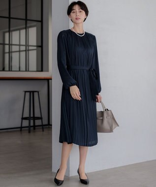 23区 L 【洗える】クリスタルアムンゼン プリーツワンピース ネイビー系