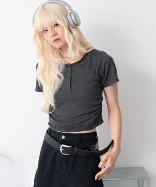WEGO ヘンリーネックレイヤードT ダークグレー