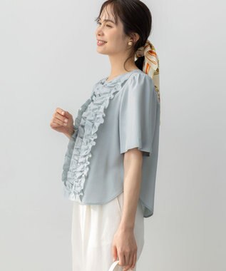 組曲 S 【WEB限定】ヴィンテージジョーゼットフリル ブラウス スモーキーミント系