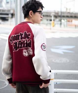 WEGO 【ユニセックス着用ITEM/MLサイズ展開】ジャガードニットスタジャン ワイン