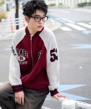 WEGO 【ユニセックス着用ITEM/MLサイズ展開】ジャガードニットスタジャン ワイン