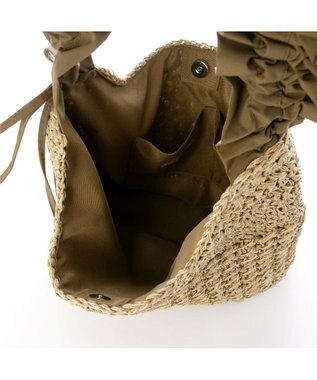 UNBILLION カシュカシュ cachecache / ドロストフリルハンドル地柄編みトート カゴバッグ ブラウン