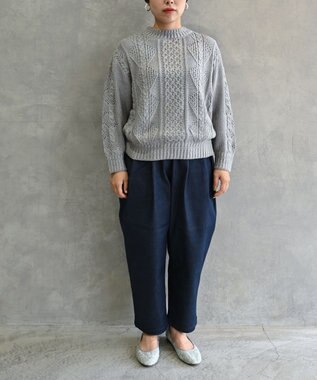 muuc 〈オーガニックコットン〉〈高品質スーピマ超長綿〉ローゲージニット アラン模様セーター LGRY  ライトグレー