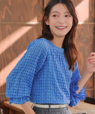 Tiaclasse シアーチェックブラウス ブルー