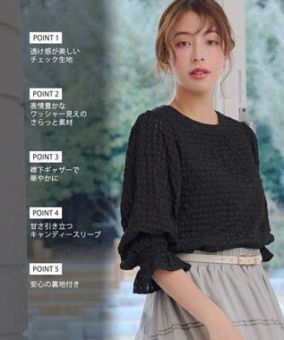 Tiaclasse シアーチェックブラウス ブラック