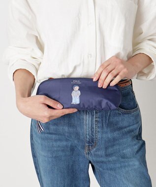 MOONBAT 【WEB限定】 POLO RALPH LAUREN（ポロ ラルフローレン） 晴雨兼用日傘 ワンポイントポロベア プリント 折りたたみ傘 ポーチタイプ 1級遮光/遮熱/遮光 ディープブルー
