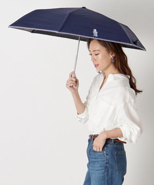 MOONBAT 【WEB限定】 POLO RALPH LAUREN（ポロ ラルフローレン） 晴雨兼用日傘 ワンポイントポロベア プリント 折りたたみ傘 ポーチタイプ 1級遮光/遮熱/遮光 ディープブルー