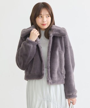 earth music&ecology ファーショートコート チャコールグレー