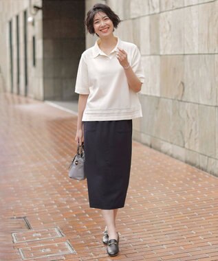 J.PRESS LADIES 【洗える】COTTON POLYESTER ニットポロ オフ系