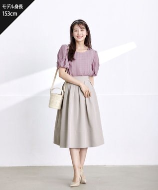 Tiaclasse L 【洗える】リボン付きフレアスカート グレージュ