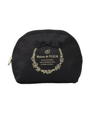 Maison de FLEUR サテンリボンラウンドポーチ Black
