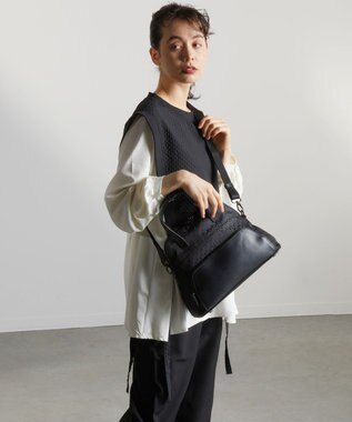 Y'SACCS モノグラムジャカード　ハーフムーン2WAYトート ブラック