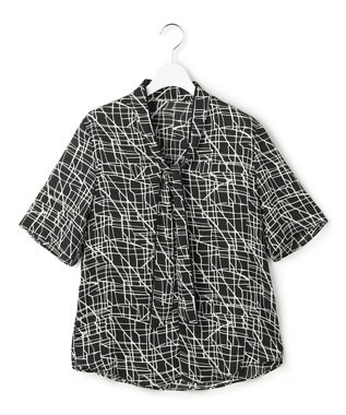 ICB L 【新色追加】BackSatinAmunzen 5分袖配色ボウタイブラウス