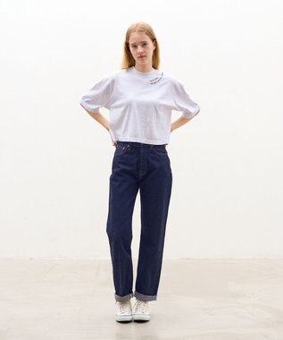 LENO EMBROIDERY  T-SHIRT / 刺繍Tシャツ WHITE×BLUE