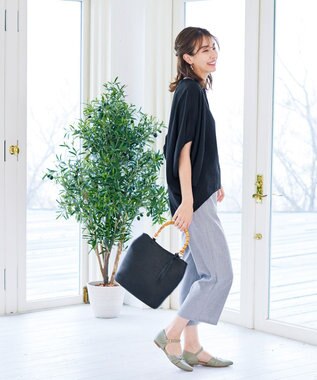 Tiaclasse 【洗える】麻調ドルマンタックシャツ ブラック