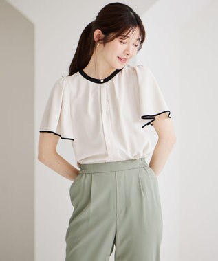 ANY SIS L 【洗える】2WAYバイカラーフレア ブラウス アイボリー