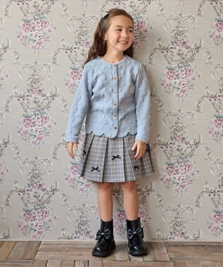 ANY KIDS リボン×チェック プリーツスカパン グレー×チェック