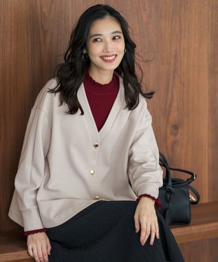 ANY SIS L カットジョーゼット カーディガン ライトグレー